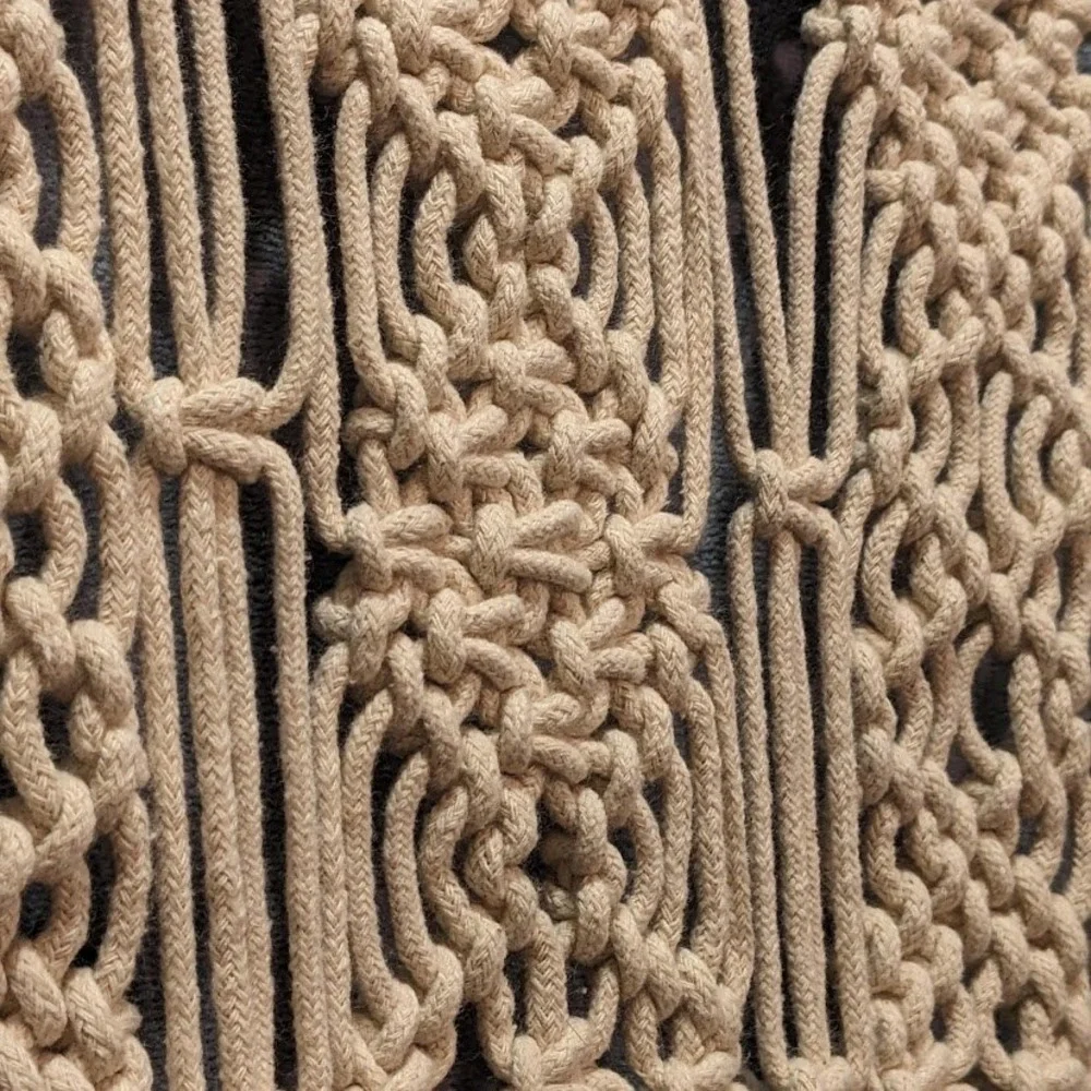 Boho Macrame Wall Hanging with Pocket Cream Cotton Fringe Wall Art Decor New